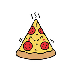 Happy Delicious Pizza Slice. This cheerful illustration showcases a piping hot savory wedge radiating joy and inviting warmth, perfect for culinary content or playful designs.