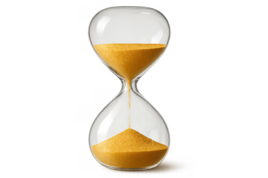 Glass hourglass with pouring sand measuring time