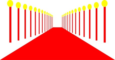 Beautiful pathway with red carpet and lights.