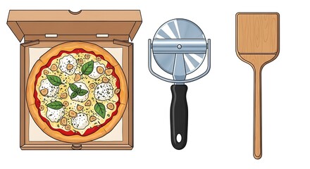 Pizza in a Box with Utensils.