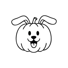 Smiling Pumpkin Bunny Character. A delightful line art drawing of a jovial squash with rabbit-like ears, radiating pure joy and lighthearted festivity, perfect for seasonal designs.