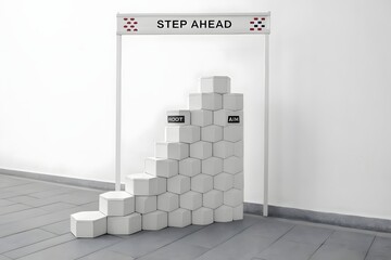 Stacked Hexagonal Columns with Step Ahead Sign