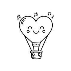 Joyful Heart Balloon Tune. A delightful drawing of a happy heart-shaped airship, floating with melodies. It conveys feelings of affection, lightness, and celebratory moments.