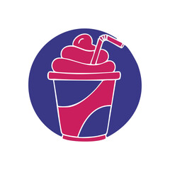 Refreshing Sweet Drink Icon. A vibrant illustration of a delightful chilled beverage topped with fluffy cream, embodying moments of pure pleasure and sugary indulgence.