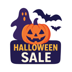 Colorful pumpkin Halloween sale badge for business.