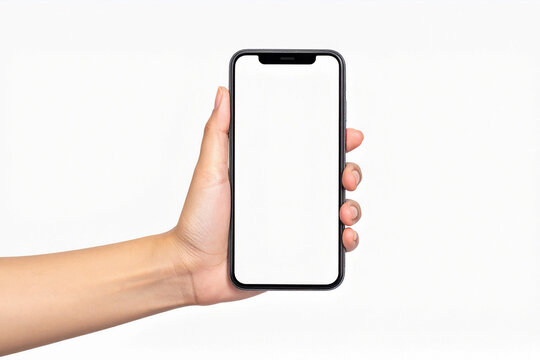 Hand holding blank smartphone screen for digital business communication on a technology display device