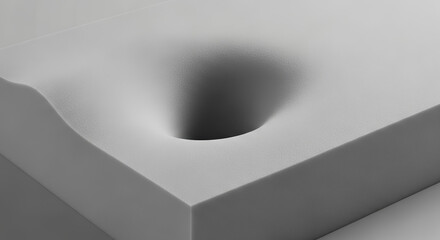 Close up view of a depression in a soft foam material showing its cellular structure and elasticity