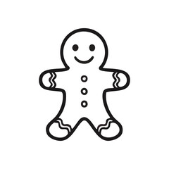 Happy Gingerbread Man Icon. Minimalistic outline of a smiling spice biscuit, symbolizing warmth and holiday cheer. An ideal graphic for festive designs.