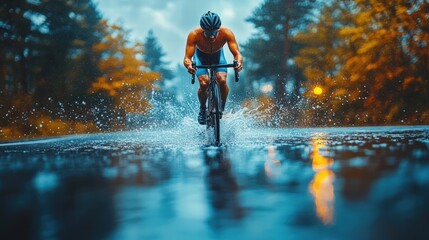 triathlete transitioning between swimming, biking, and running