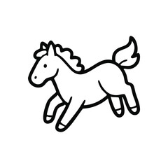 Playful Cartoon Horse Galloping. A delightful line art depiction of a lively foal, conveying vitality and joy. This cheerful animal sketch is perfect for kid-friendly designs.