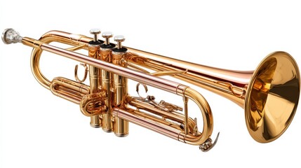 Obraz premium a gleaming gold trumpet rests on a white background isolated on transparent background