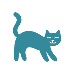 Happy Feline Friend Stylized Icon. A charming illustration of a cheerful blue domestic animal. Its friendly demeanor and gentle walk symbolize peace, joy, and companionship.