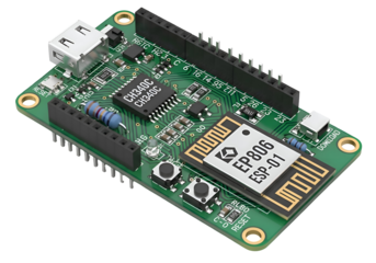 Small green circuit board with usb port and electronic components for technology projects isolated on transparent background