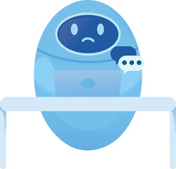 Sad Robot Character at Desk Illustration