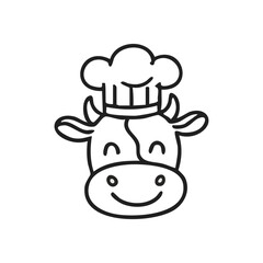 Chef Cow Mascot Cartoon. This cheerful bovine character, donning a toque, symbolizes wholesome farm-fresh food and delightful dairy items. Perfect for culinary branding.
