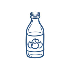 Simple Apple Juice Bottle Sketch. This minimalist drawing depicts a glass container filled with natural fruit nectar, symbolizing wholesome refreshment and healthy lifestyle choices.