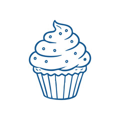 Sweet Blue Cupcake Sketch. Charming doodle of a baked good, featuring swirled icing and sprinkles. Symbolizes happiness and simple indulgences. Perfect for various design projects.