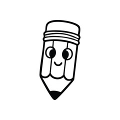 Cheerful Cartoon Pencil Doodle. This delightful graphite stick illustration represents learning, art, and childhood joy. A simple, friendly face evokes happiness and creativity.
