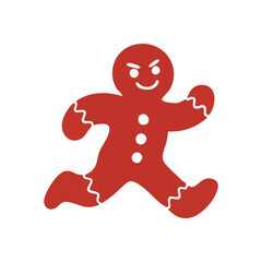 Mischievous Gingerbread Man Running. This cheerful confectionary person dashes forward, symbolizing holiday spirit and joyful celebrations. Its bright red hue and playful expression embody festive.