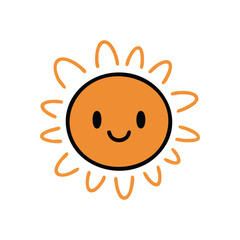Cheerful Doodle Sun Face Artwork. This vibrant cartoon star, with a friendly expression, radiates happiness and warmth. Perfect for projects needing a bright, optimistic feeling.