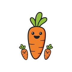 Happy Cartoon Carrots Family. Adorable orange veggies with big smiles symbolize joy and healthy living. A playful design for children, food, and wellness themes.