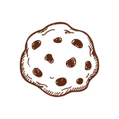Classic Chocolate Chip Cookie Art. Rustic drawing of a delicious baked confection, evoking feelings of cozy moments, homemade treats, and pure enjoyment.