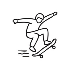 Skater Airborne Dynamic Illustration. A minimalist graphic portrays an individual in midair. It captures youthful energy, agility, and the liberating spirit of extreme urban recreation.