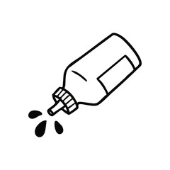 Cartoon Sauce Squeeze Drawing. Whimsical line art shows a container releasing fluid droplets. It symbolizes culinary zest and adding delicious flavor.