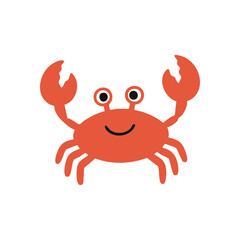 Adorable Smiling Crab Art. Charming orange sea creature illustration with a joyful expression, perfect for children's designs, symbolizing ocean fun.