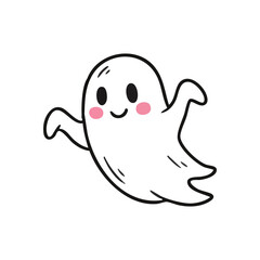 Obraz premium Smiling Kawaii Ghost Doodle. This charming specter with rosy cheeks evokes a sense of lighthearted fun. Perfect for playful holiday designs or delightful character art.