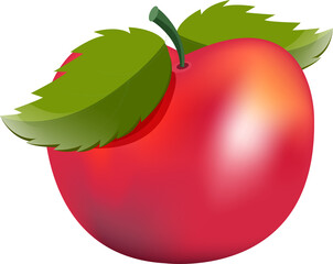 red apple with leaf on white background 