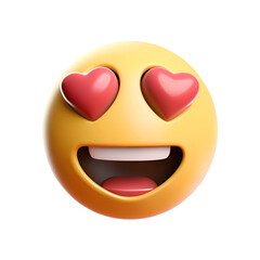 Happy yellow emoji face with heart eyes and open mouth expressing love and affection isolated on transparent background