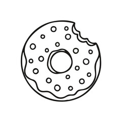 Tasty Doughnut Line Art Design. Minimalist graphic depicts a delectable pastry with a missing morsel, representing sweet cravings, simple indulgence, and instant gratification.
