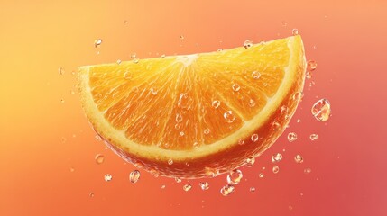 Floating slice of orange with juice droplets