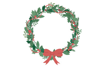 Christmas wreath, Christmas time. Perfect for greeting cards, invitations. Vector illustration