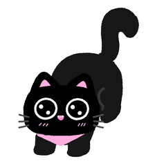 A cartoon cat with a pink bandana on its neck is running
