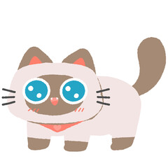 A Siamese cat cartoon with blue eyes and a pink collar