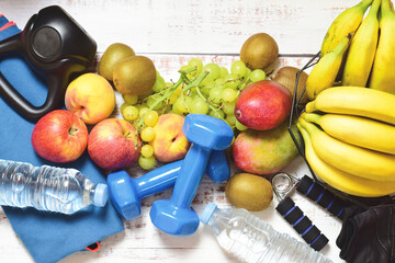 Healthy lifestyle, sports and good habits in general. Zenith view and copy spàce.	