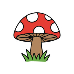 Whimsical Red Spotted Mushroom Art. This delightful graphic depicts a vibrant fungus. Ideal for projects needing a touch of nature, fairytales, or innocent magic. Evokes wonder.
