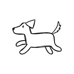 Playful Dog Running Outline. This minimalist illustration depicts a cheerful canine leaping with exuberance. Its simple sketch style conveys energy and a sense of freedom.