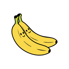 Joyful Yellow Banana Characters. A delightful drawing of a pair of ripe fruits with sweet expressions. Conveys cheerfulness, friendship, and healthy eating.