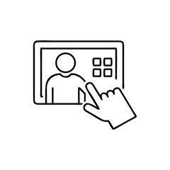 Fototapeta premium Hand touching screen with user profile and menu icons