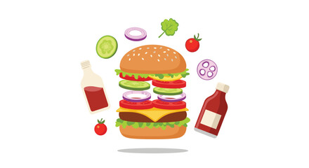 Savor the deliciousness of a perfectly assembled gourmet burger with fresh ingredients and savory sauces, a culinary delight
