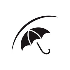 Umbrella Protection Safety Icon. Elegant graphic of a parasol beneath an arc, signifying shelter, comprehensive security, and defense against elements. Represents reliability.