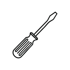 Slotted Screwdriver Utility Symbol. A clear line icon of a classic flat blade implement. It embodies repair, handy work, and the practical application of solutions.