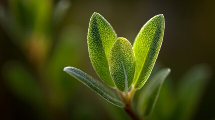 Fresh green leaves with visible veins and delicate texture,