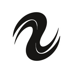 Abstract Swirl Number Two Symbol. A sleek flowing black graphic on a pristine background, representing connection and fluid elegance. Ideal for branding and modern concepts.