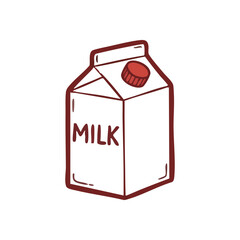 Dairy Beverage Container Art. A charming, simplistic rendition of a white milk box with a red cap. This graphic evokes freshness, nutrition, and breakfast.