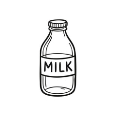 Traditional Milk Bottle Graphic. A simple, hand drawn outline of a dairy product vessel, symbolizing essential nutrition and classic, wholesome appeal.