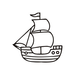 Charming Hand Drawn Sailboat. This playful boat sketch on a white background symbolizes adventure and exploration. Perfect for children's designs or nautical themes.